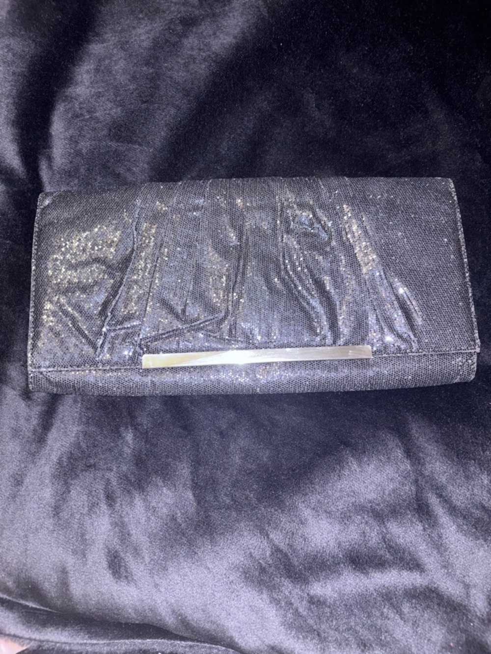 New York & Company Elegant Black Sequin Evening Clutch with magnetic closure